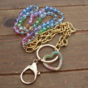 Long Rainbow Austrian Crystal Lanyard, ID Badge Holder, Gift for the Professiona